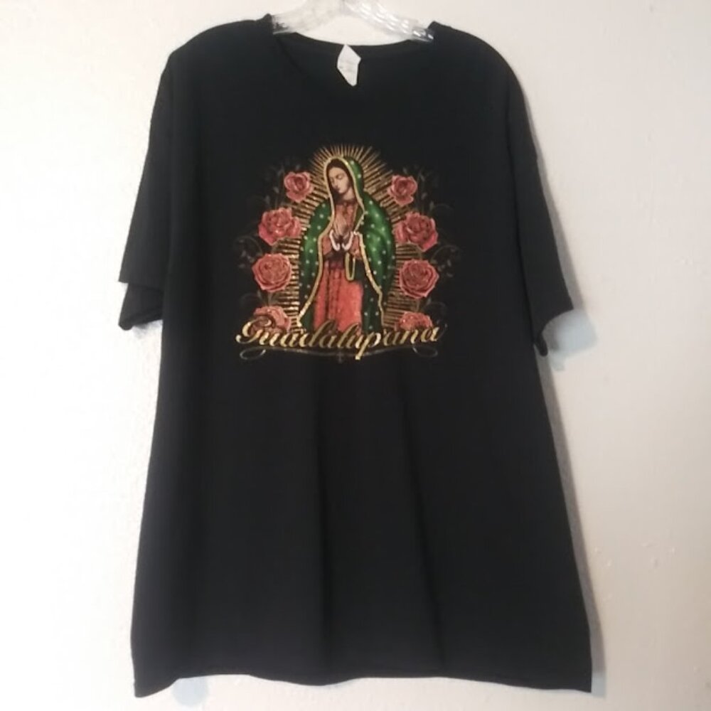 Fruit of the Loom unisex XL Our Lady of Guadalupe black multicolored T-Shirt
